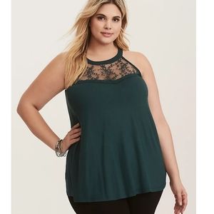 Torrid - EMERALD GREEN LACE INSET HIGH NECK TANK